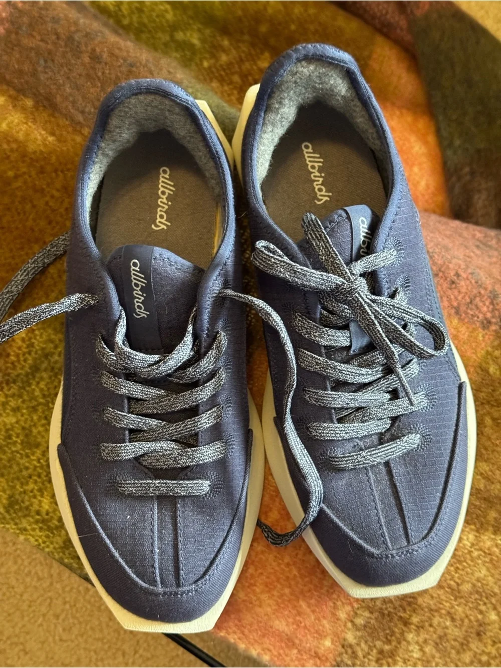 allbirds Women’s Navy Wool Lace-Up Sneakers with White Soles